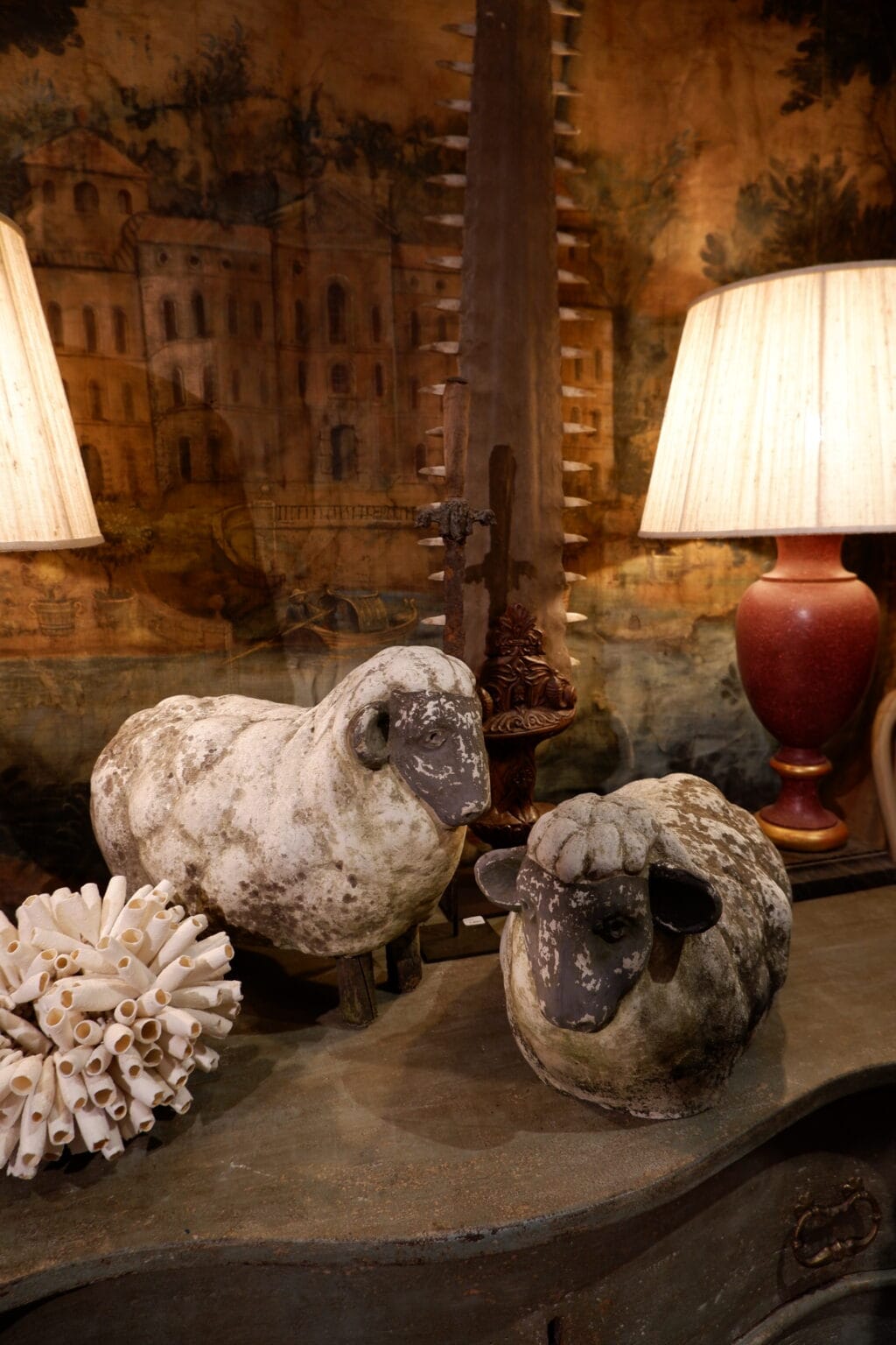 Pair of painted cement &quot;black nose&quot; sheep ca.1900 - Image 2