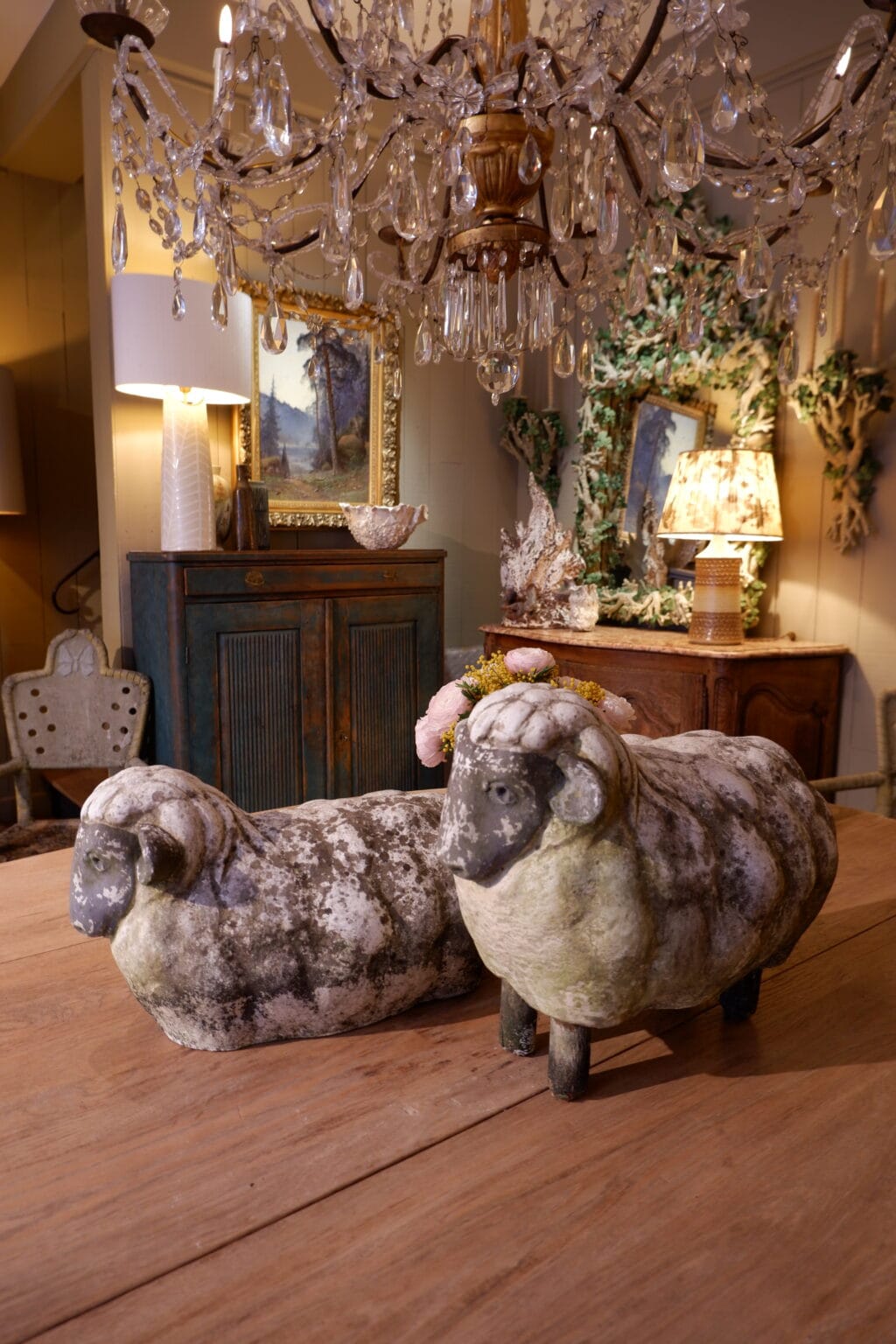 Pair of painted cement &quot;black nose&quot; sheep ca.1900 - Image 4