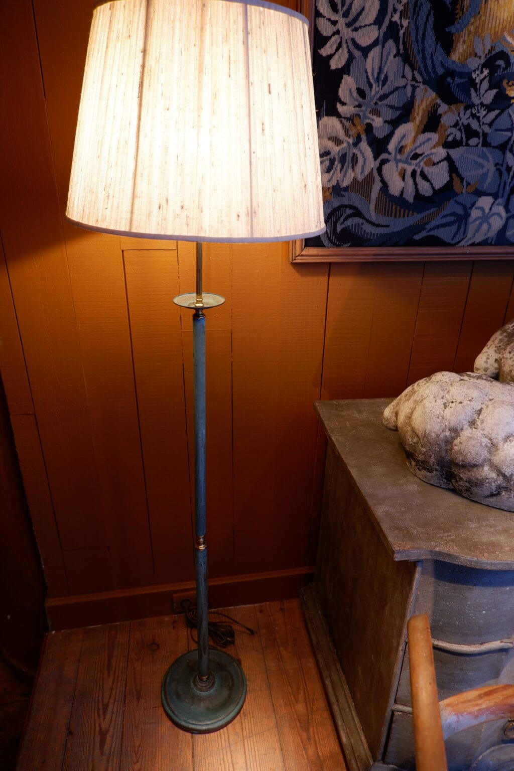 Paire de lampadaires Suédois patine vert de gris + A/J soie sauvage naturelle ca.1960 – Image 5