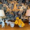 Paire de lampes en céramique chamotée blanche et pastilles bleues par Aldo Londi pour Bitossi - Italie ca.1960 – Image 3