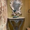 Console Suédoise en bois sculpté & peint décor faux marbre bleu pâle ca.1780 – Image 4