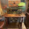 Table console espagnole en chêne pied lyre & entretoise en fer XIXe