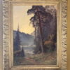 Paysage du nord "lac entouré de forêt dans la brume" huile sur toile par John Kindborg -fin XIXe