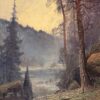 Paysage du nord "lac entouré de forêt dans la brume" huile sur toile par John Kindborg -fin XIXe – Image 8