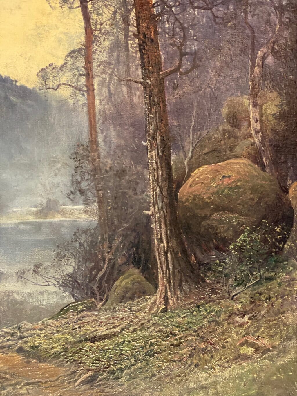 Paysage du nord "lac entouré de forêt dans la brume" huile sur toile par John Kindborg -fin XIXe – Image 7