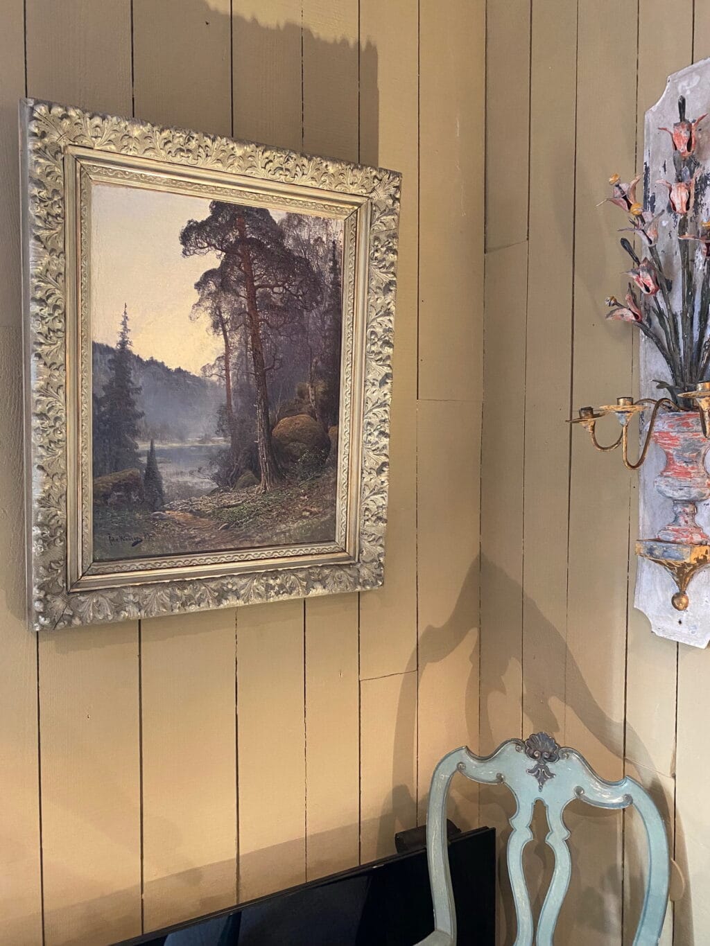 Paysage du nord "lac entouré de forêt dans la brume" huile sur toile par John Kindborg -fin XIXe – Image 6