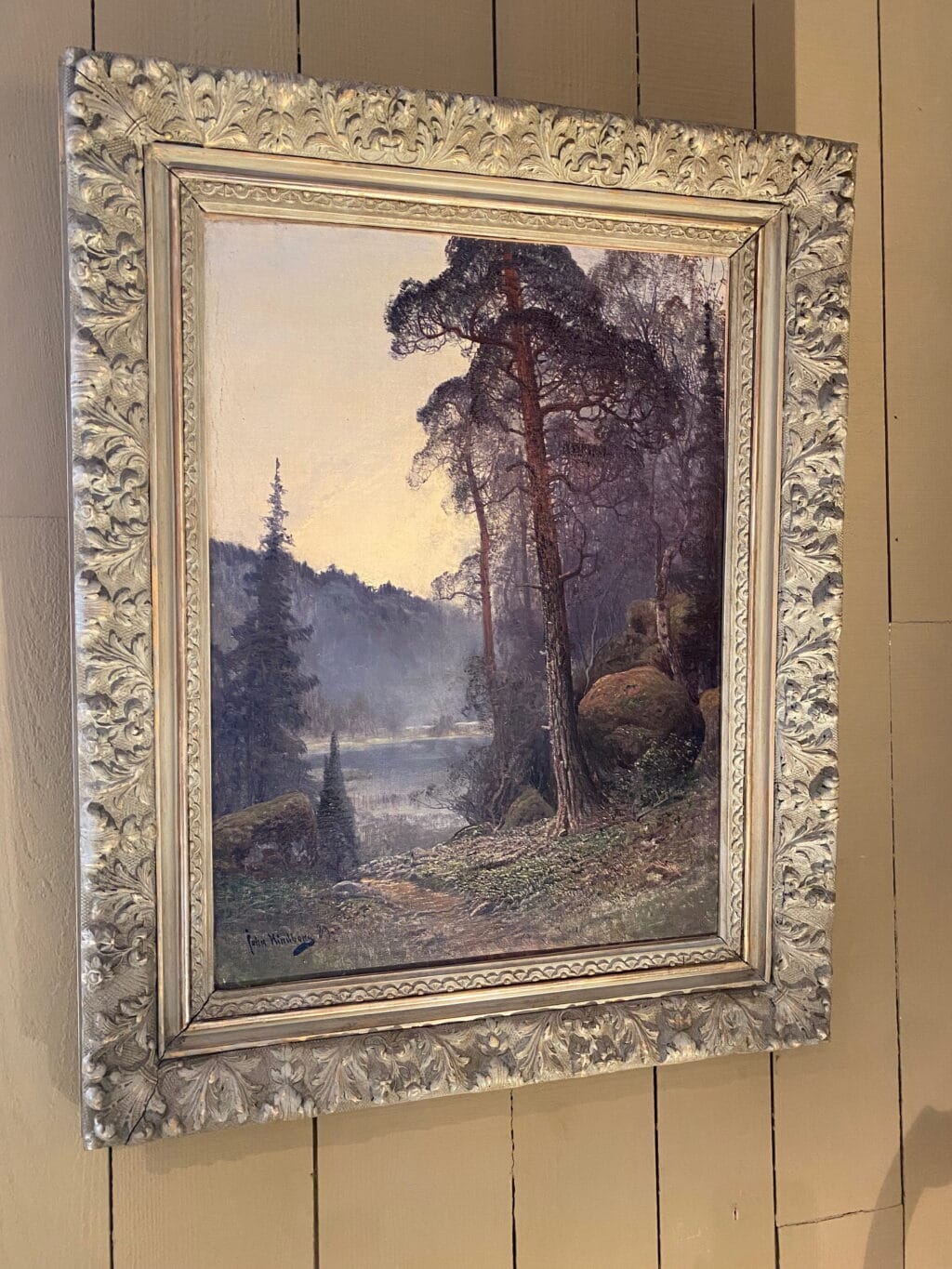 Paysage du nord "lac entouré de forêt dans la brume" huile sur toile par John Kindborg -fin XIXe – Image 5