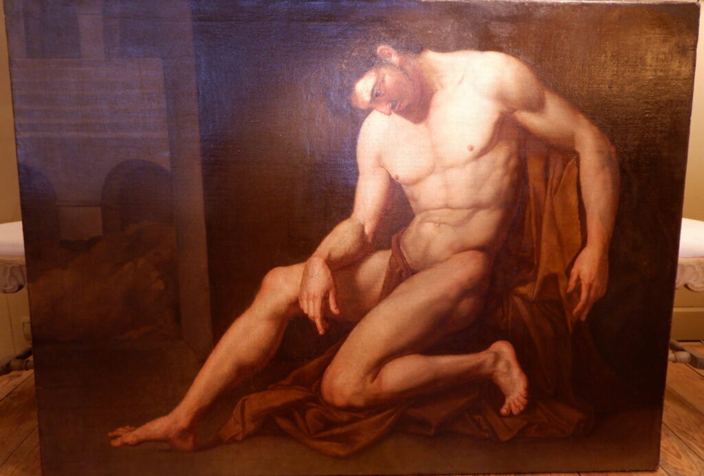 Etude académique d'homme nu assis - Huile sur toile- Italie début XIXe