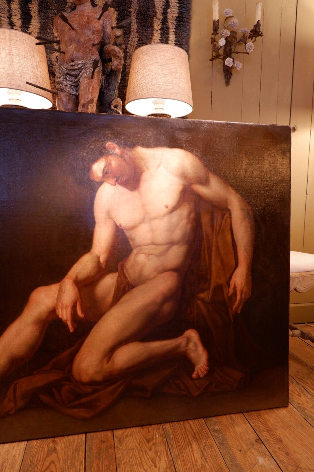 Etude académique d'homme nu assis - Huile sur toile- Italie début XIXe – Image 4