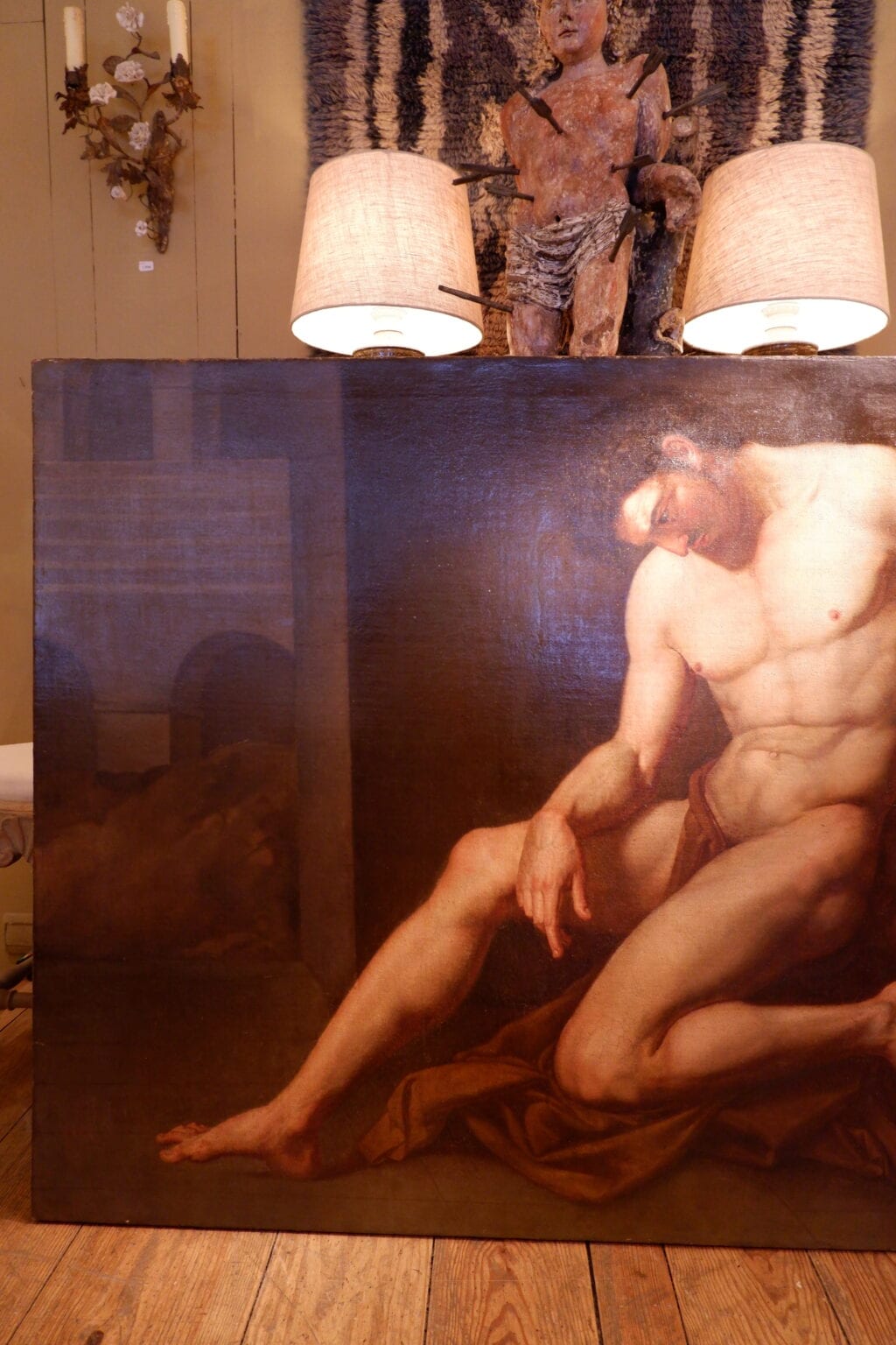 Etude académique d'homme nu assis - Huile sur toile- Italie début XIXe – Image 3