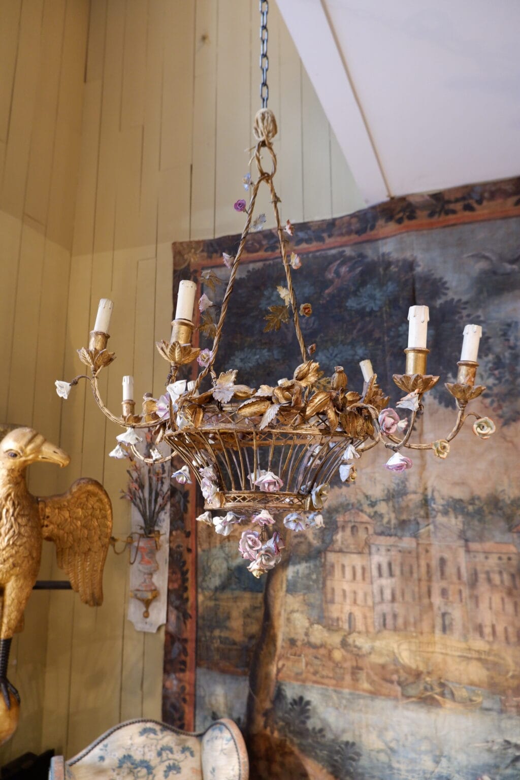 Lustre corbeille ovale orné de fleurs en porcelaine - France XIXe – Image 4