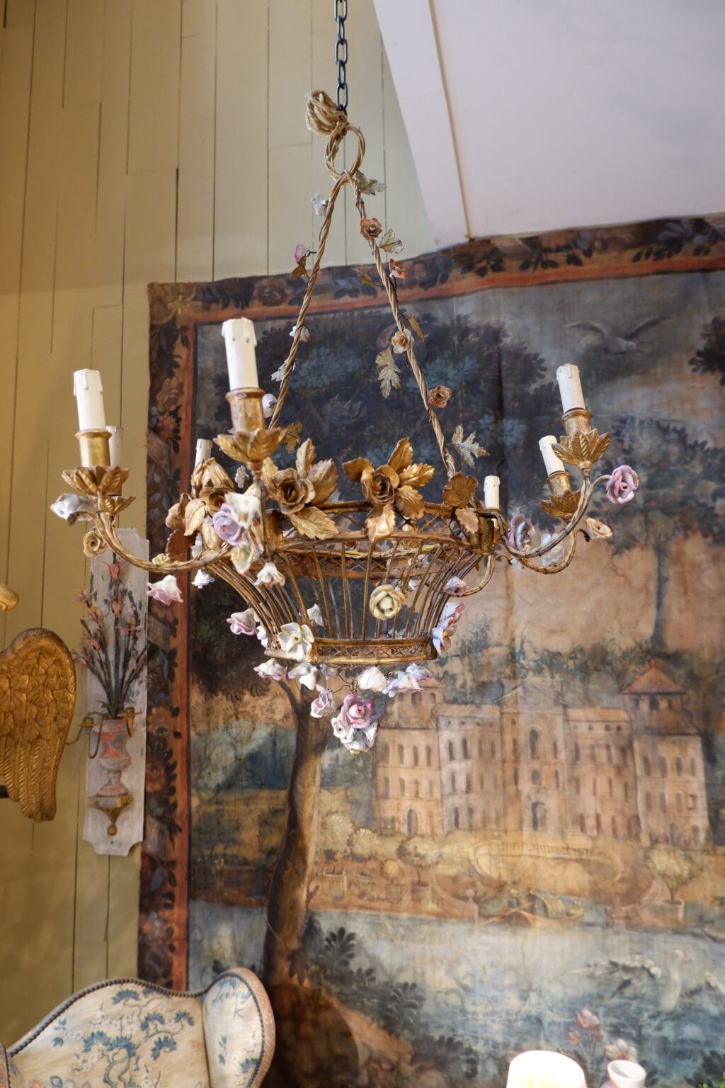 Lustre corbeille ovale orné de fleurs en porcelaine - France XIXe – Image 6