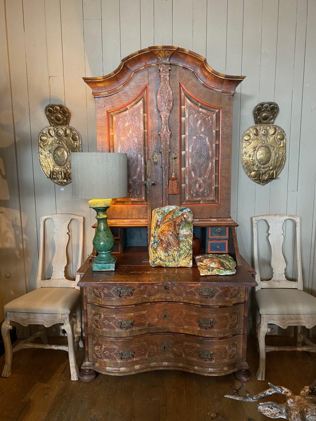 Baroque secretary in polychrome painted wood - XIXth century