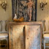 Buffet deux portes en bois peint blanc et bleu pâle- décor polychrome - XIXe