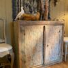 Buffet deux portes en bois peint blanc et bleu pâle- décor polychrome - XIXe – Image 3
