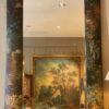 Grand miroir glace biseautée & large cadre en bois peint "fleurs des champs" ca.1910