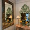 Grand miroir glace biseautée & large cadre en bois peint "fleurs des champs" ca.1910 – Image 6