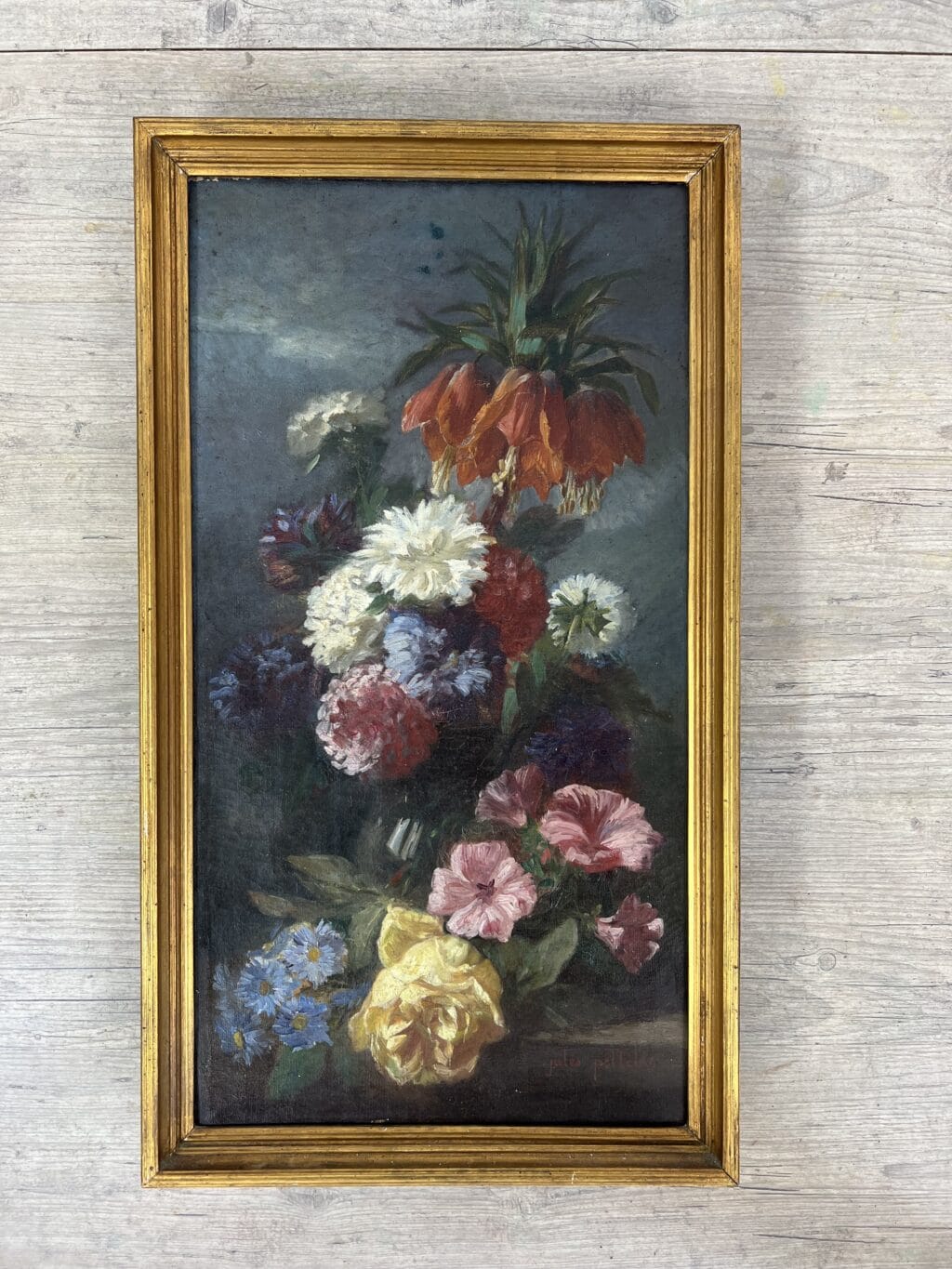 Composition florale sur un entablement Huile sur toile Signé Jules Antoine Pelletier