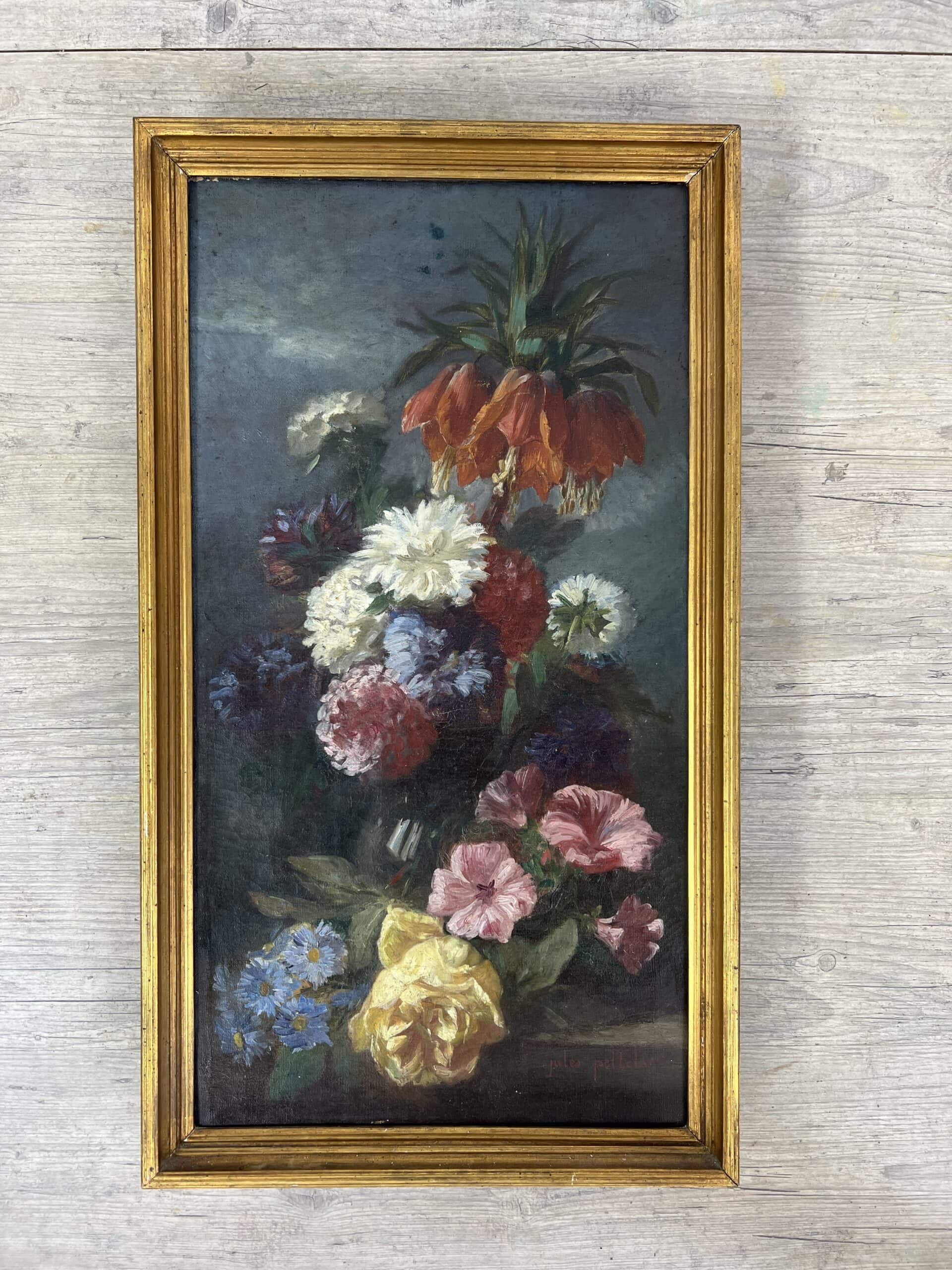 Composition florale sur un entablement Huile sur toile