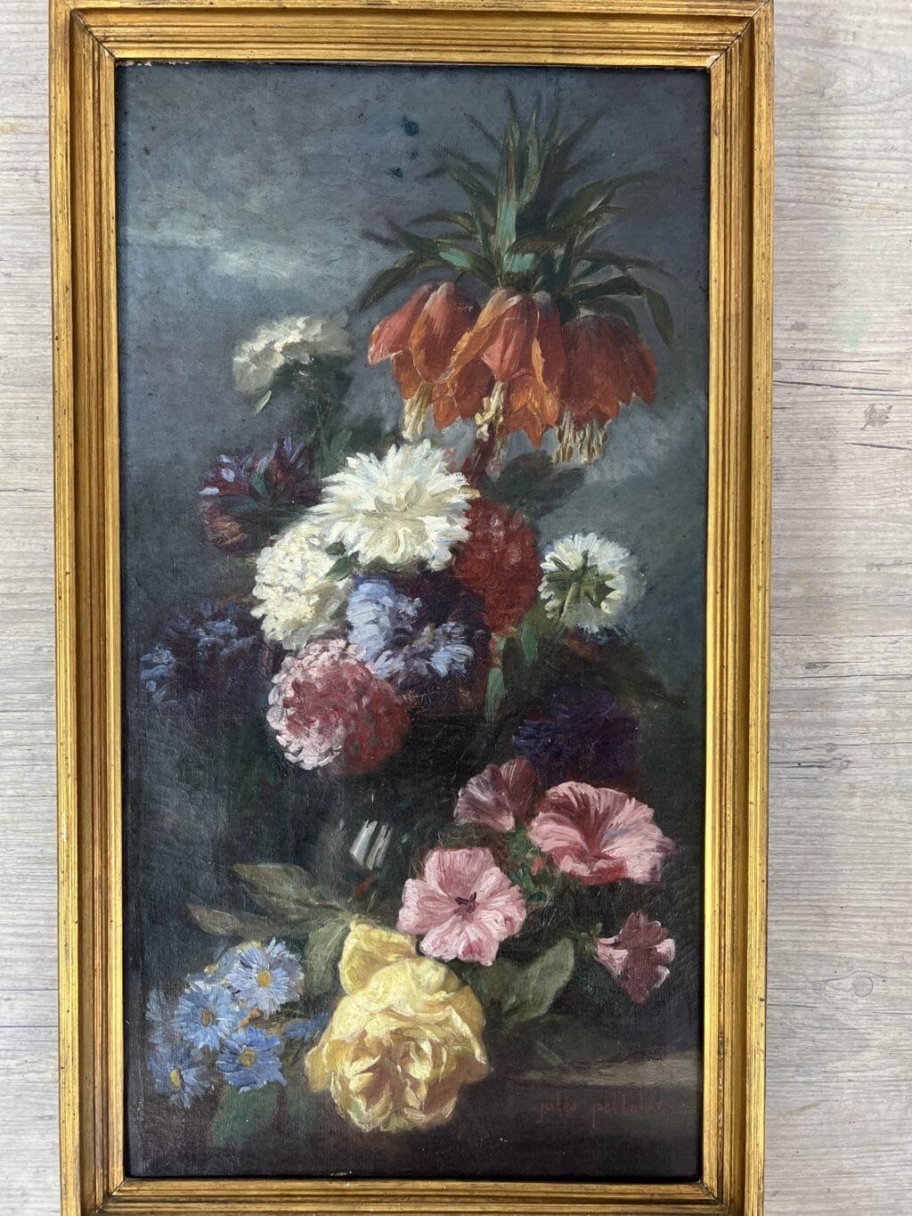 Composition florale sur un entablement Huile sur toile Signé Jules Antoine Pelletier