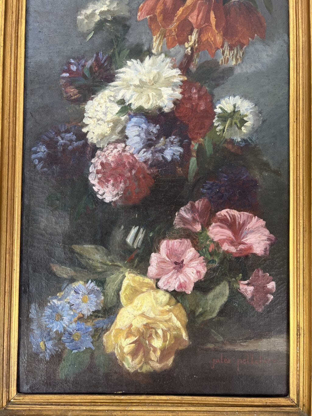 Composition florale sur un entablement Huile sur toile Signé Jules Antoine Pelletier