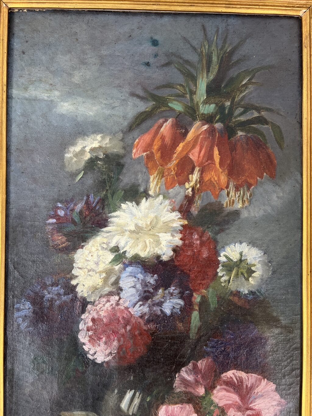 Composition florale sur un entablement Huile sur toile Signé Jules Antoine Pelletier