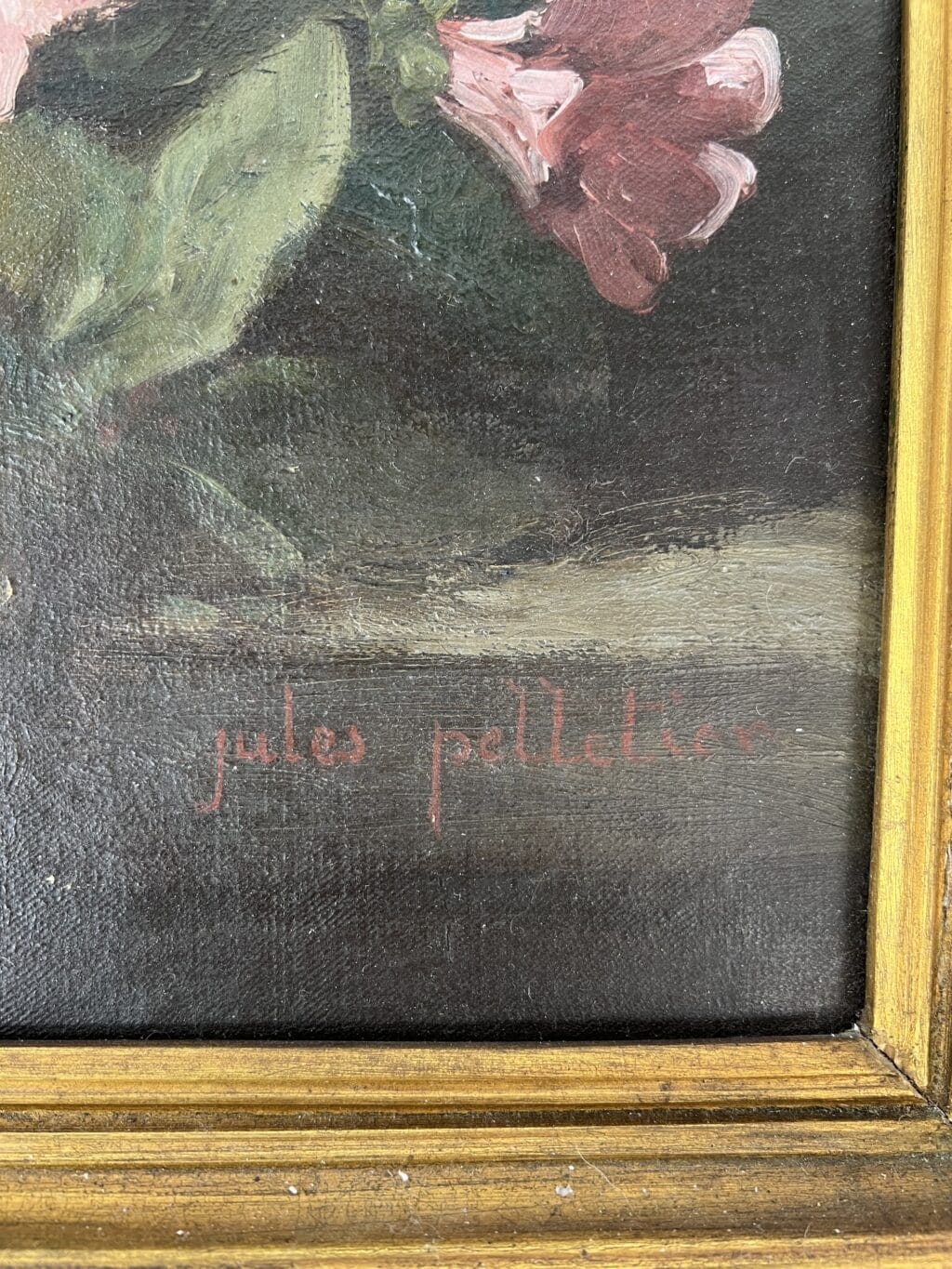 Composition florale sur un entablement Huile sur toile Signé Jules Antoine Pelletier