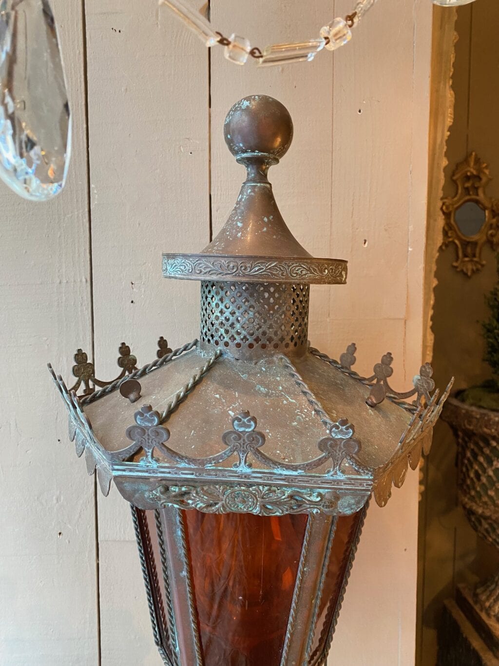 Lanterne suédoise d&#039;extérieur en cuivre &amp; verre coloré ca.1900 – Image 2