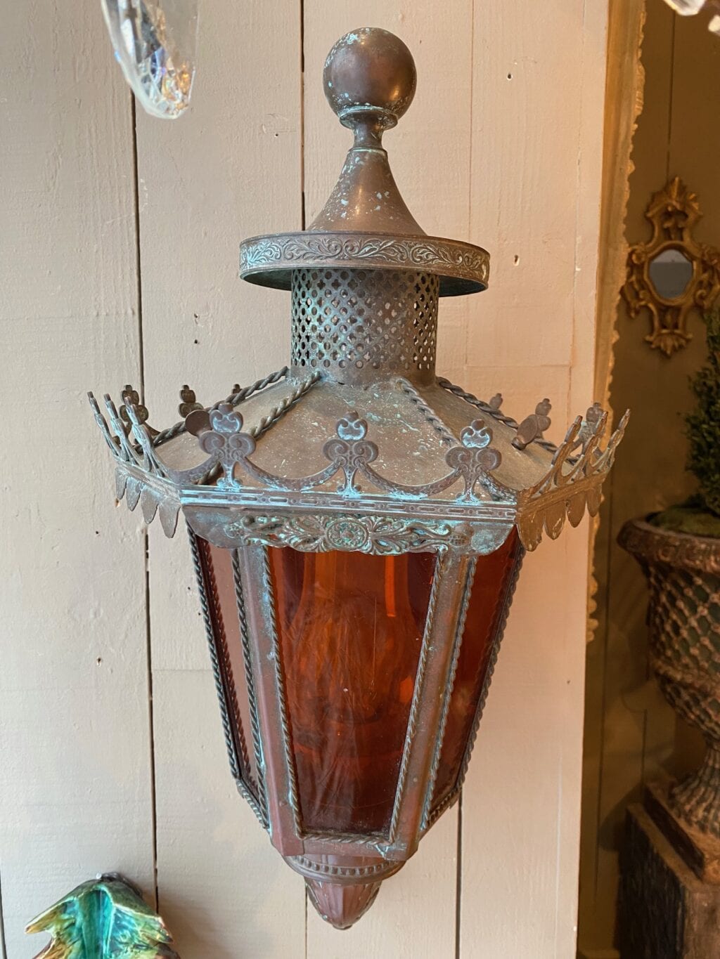 Lanterne suédoise d&#039;extérieur en cuivre &amp; verre coloré ca.1900 – Image 4