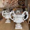 Paire de grands vases à 3 anses en fonte d'aluminium patin blanche ca.1880 – Image 2
