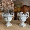 Paire de grands vases à 3 anses en fonte d'aluminium patin blanche ca.1880 – Image 3