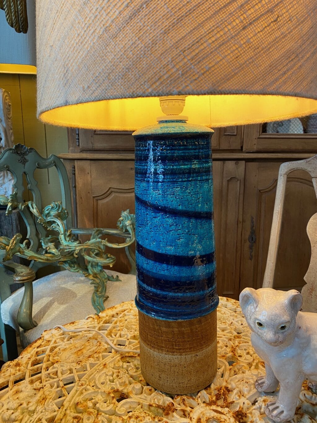 Grande lampe en grés émail bleu & ocre par Inger Persson pour Rörstrand ca.1960 – Image 2