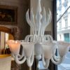 Grand lustre murano en verre soufflé blanc ca.1970