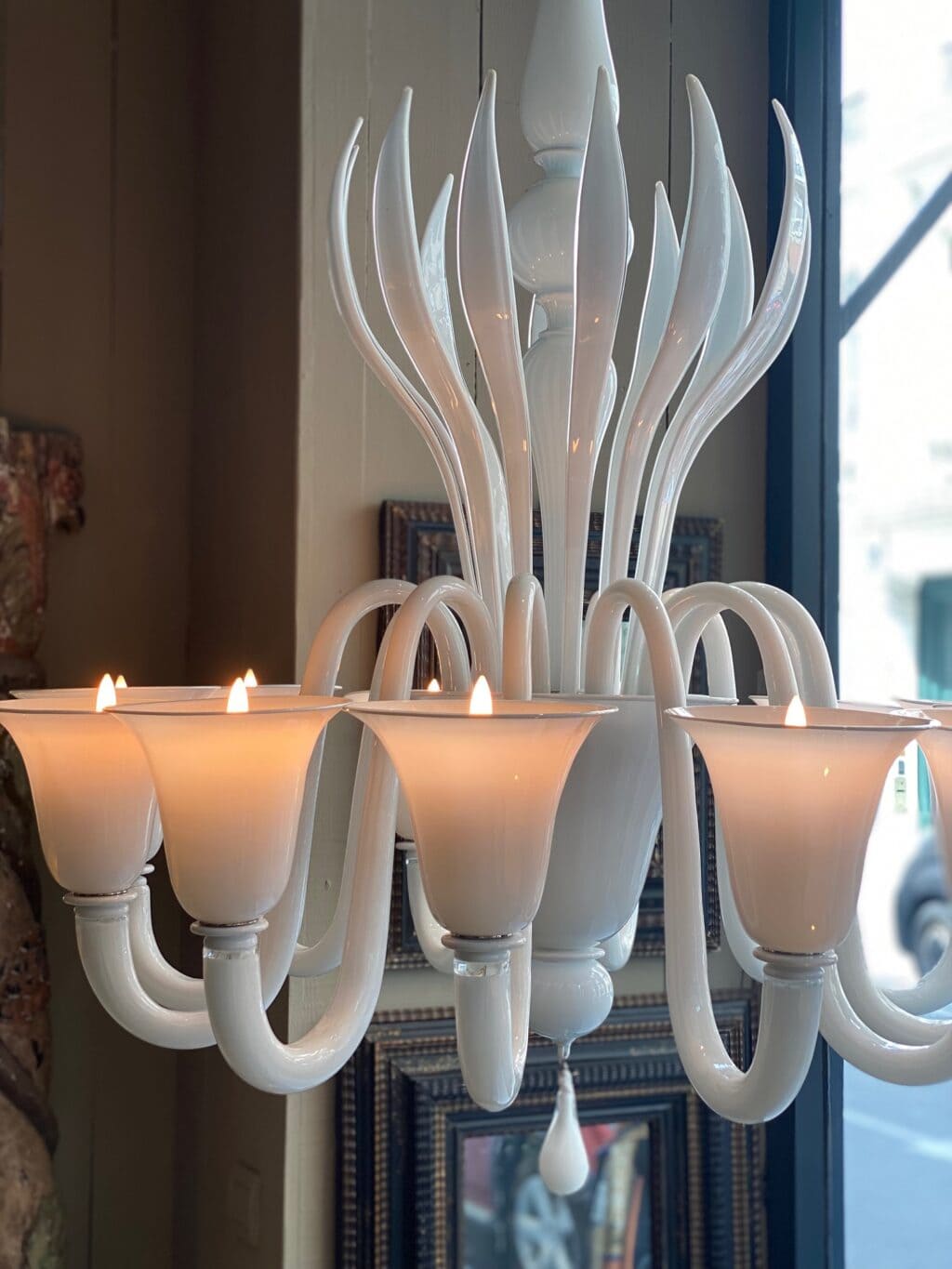 Grand lustre murano en verre soufflé blanc ca.1970 – Image 2