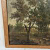 Paire de tableaux italiens anciens représentant des paysages ruraux animés et chasseurs, encadrés en bois de chêne