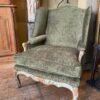Paire de bergères Louis XV patine vert amande - Tissu velours