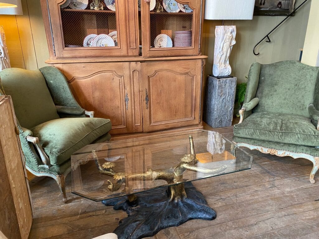 Paire de bergères Louis XV patine vert amande - Tissu velours – Image 2