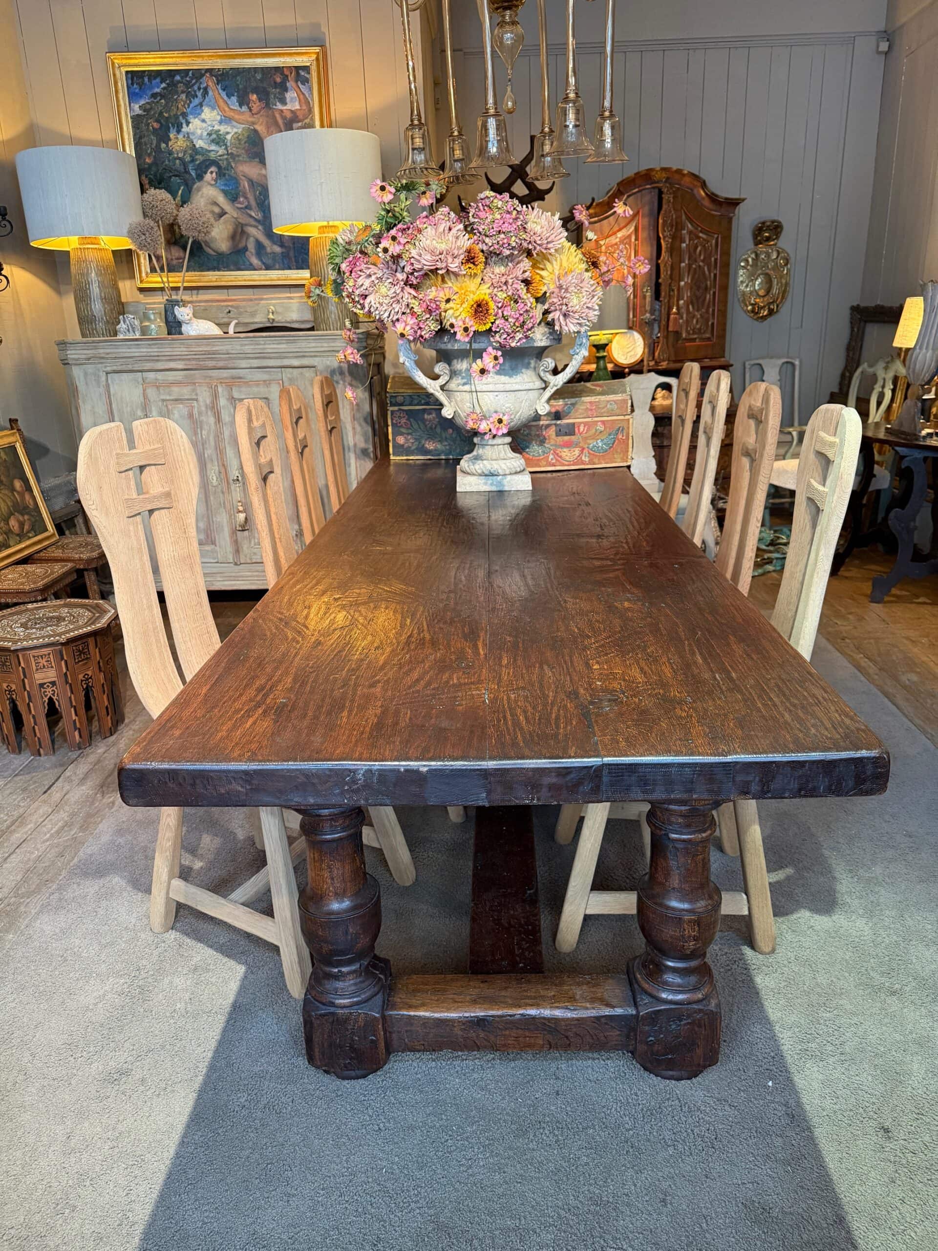 Grande table de communauté en chêne ciré – XIXe