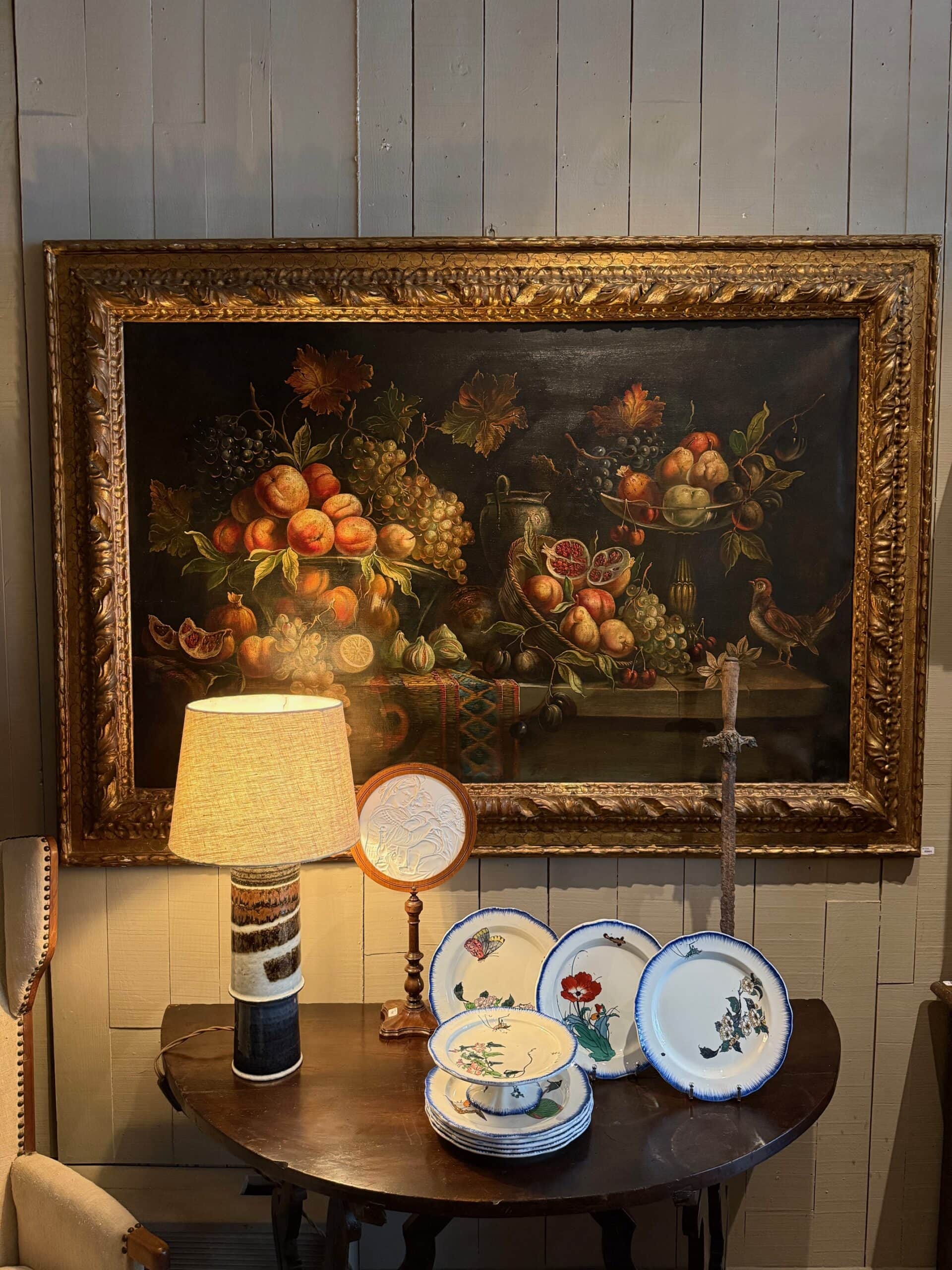 Paire de natures mortes cadre en bois doré sculpté - Italie ca.1800 – Image 4