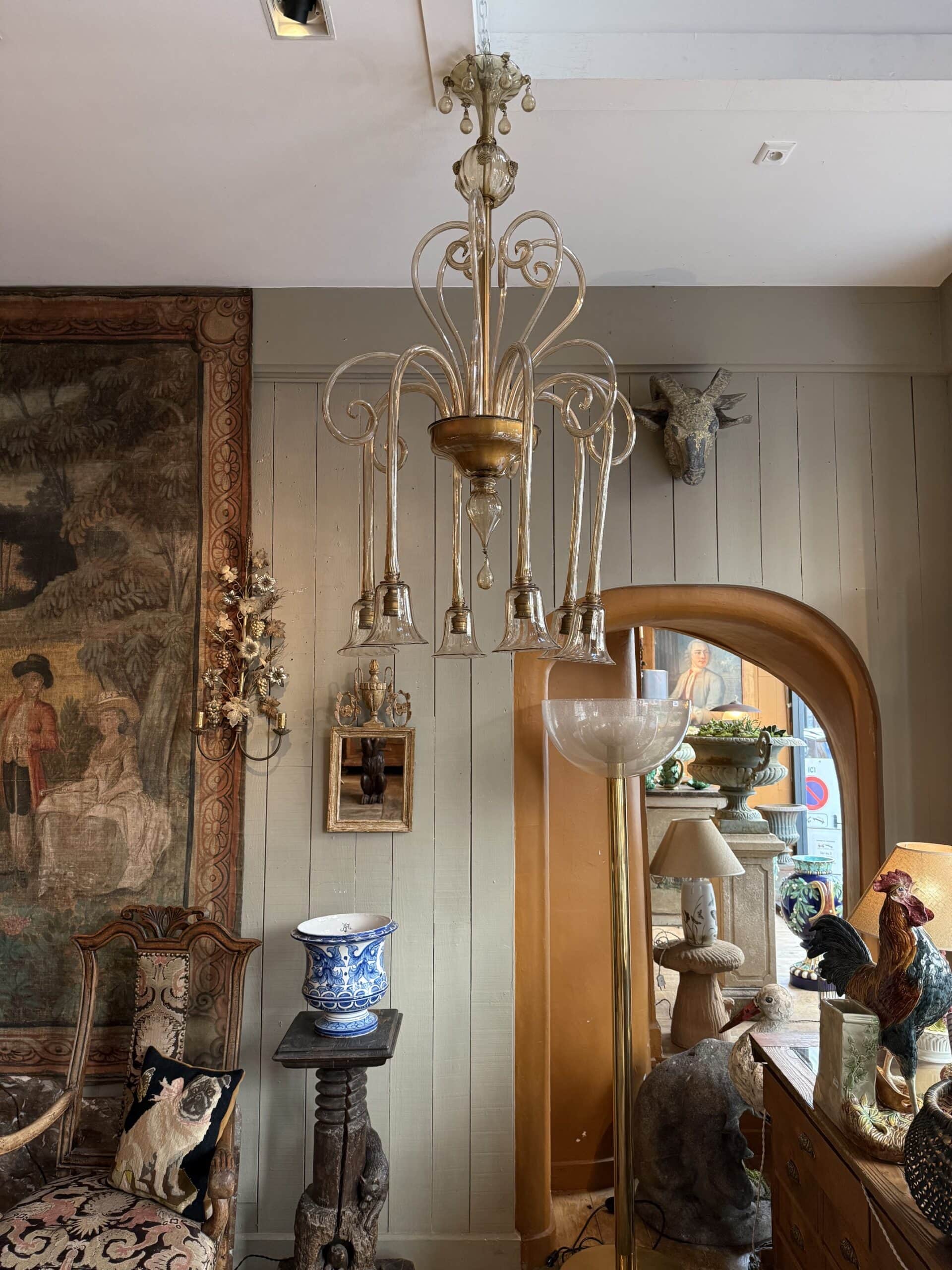 Grand lustre en verre de Murano "poudre d'or" par MVM Cappellin - Italie ca.1930 – Image 3