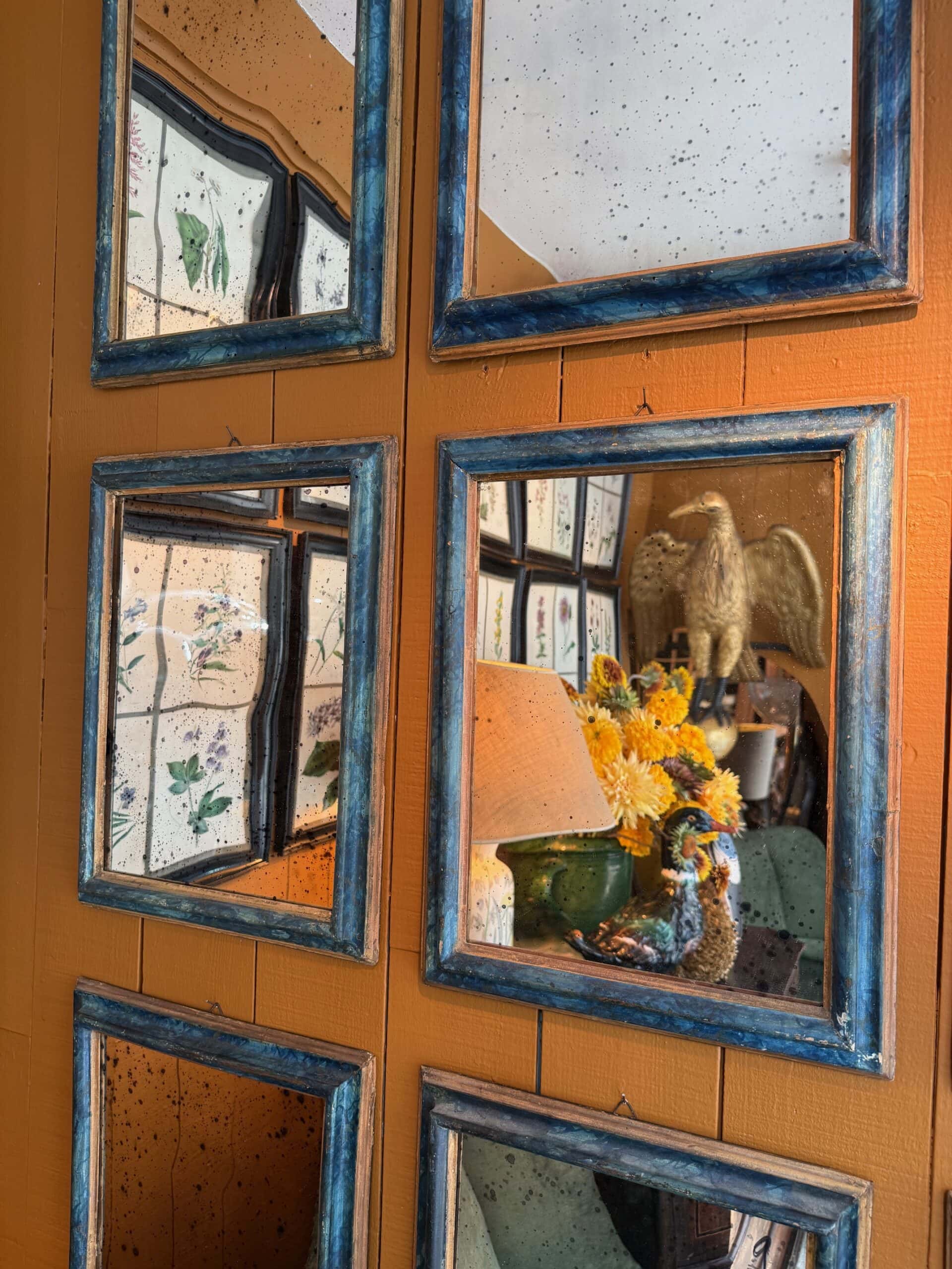 Suite de 9 miroirs en verre de Murano Oxydé - Cadres italien décor faux Lapis-Lazuli XIXe – Image 5