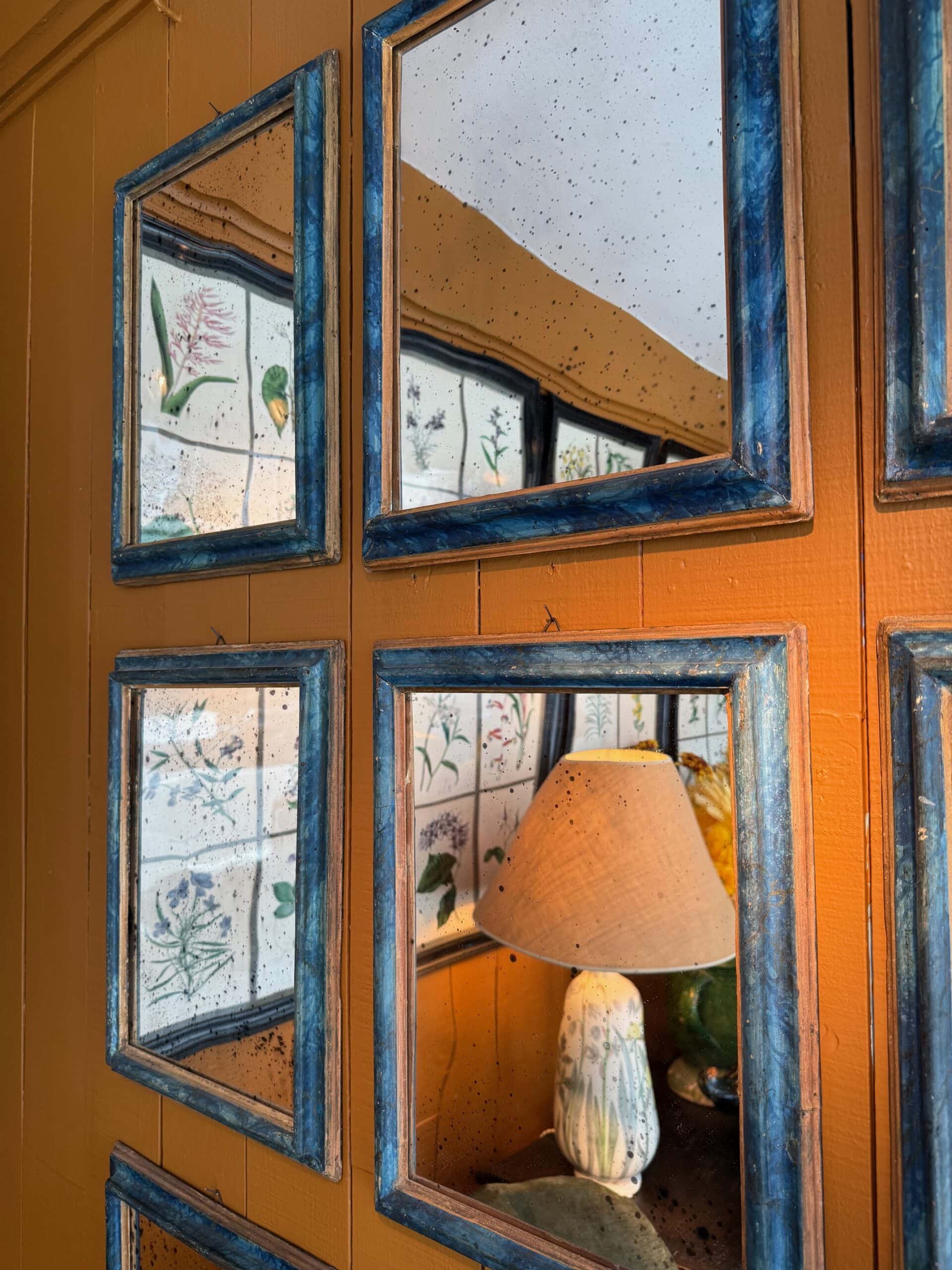 Suite de 9 miroirs en verre de Murano Oxydé - Cadres italien décor faux Lapis-Lazuli XIXe – Image 3