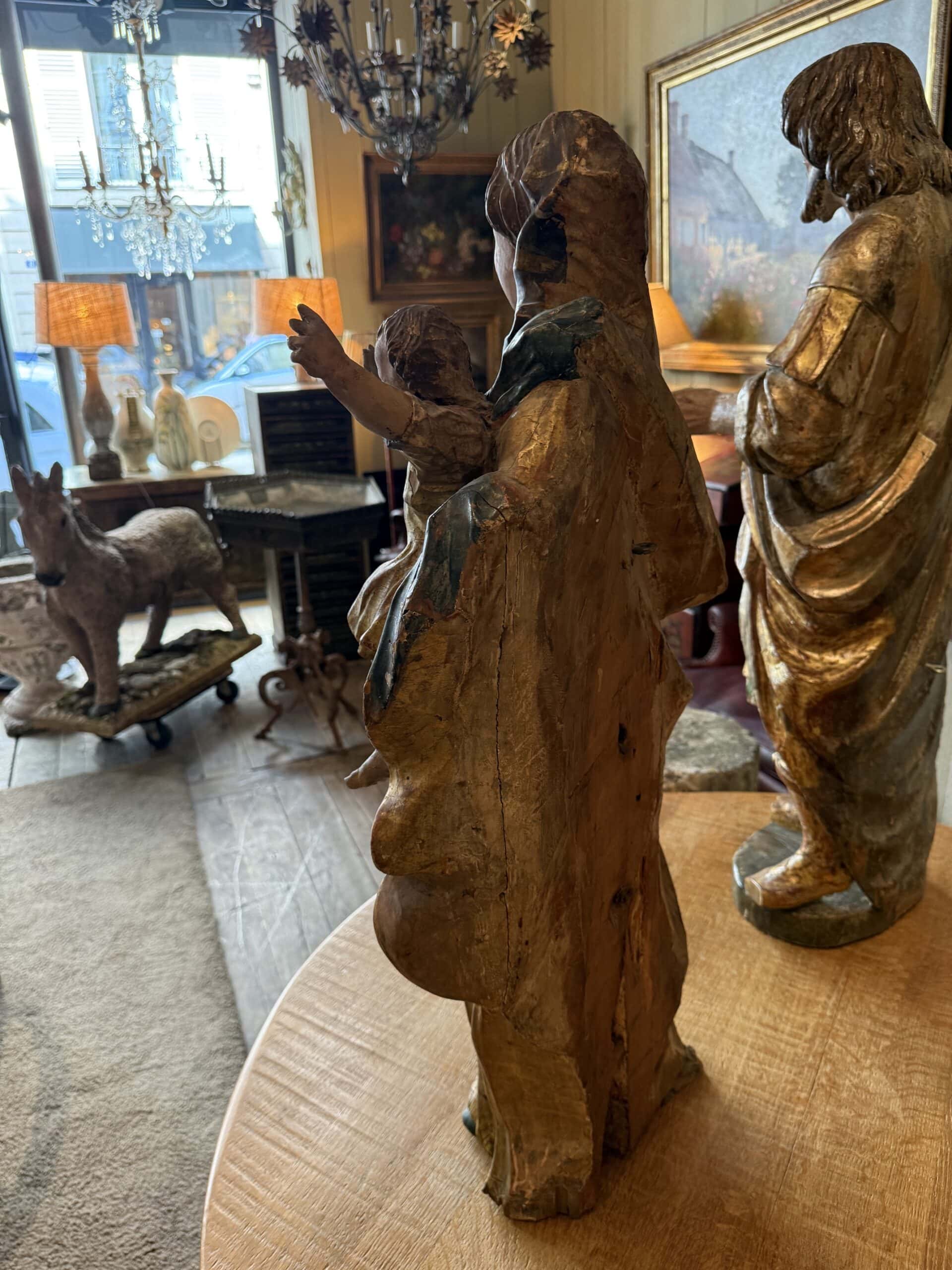 Statue de la Madone à l'enfant en bois sculpté polychrome & doré - Espagne, baroque tardif XVIIIe – Image 4