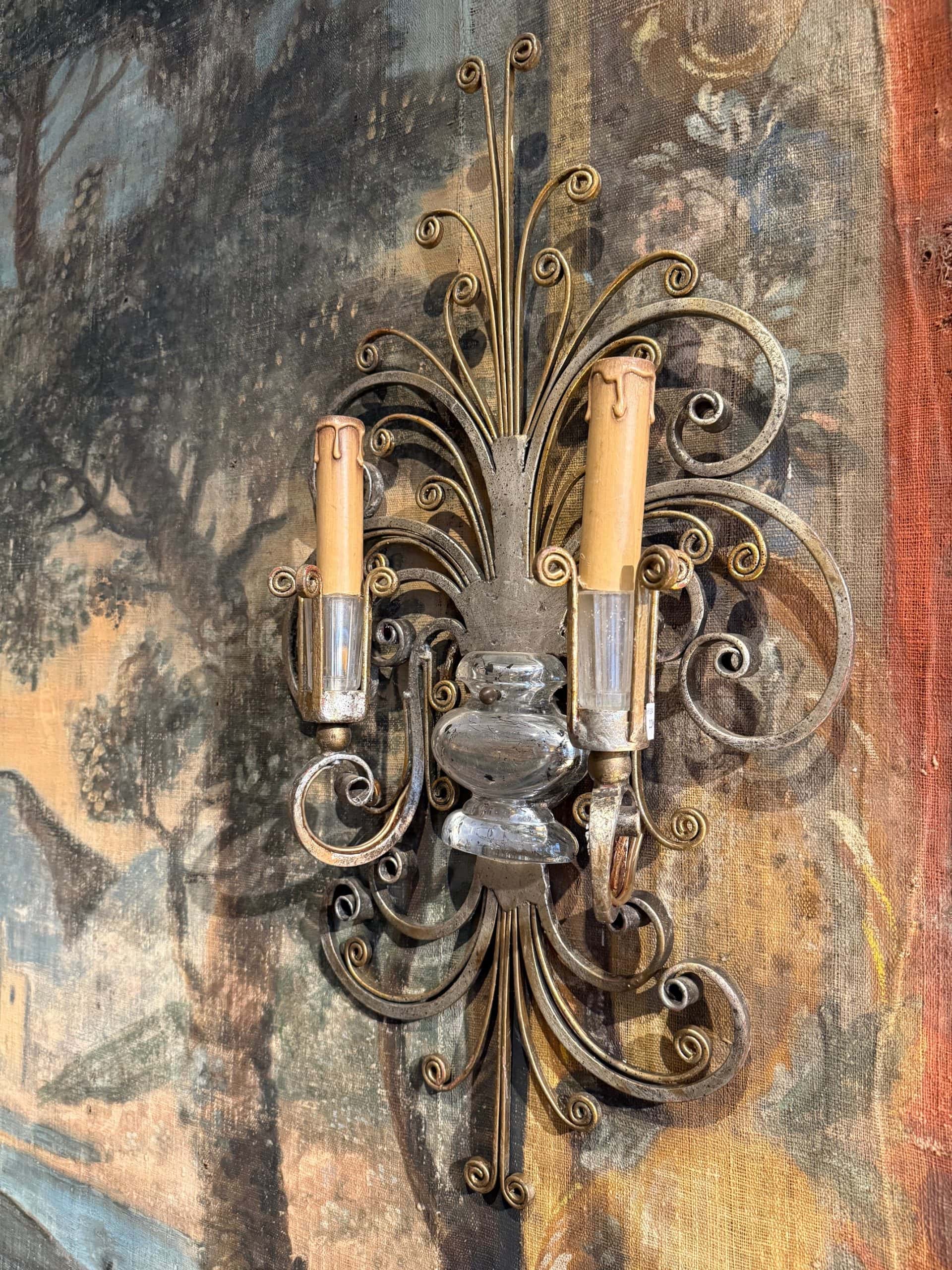 Pair d’appliques métal & verre Style Baguès ca.1950