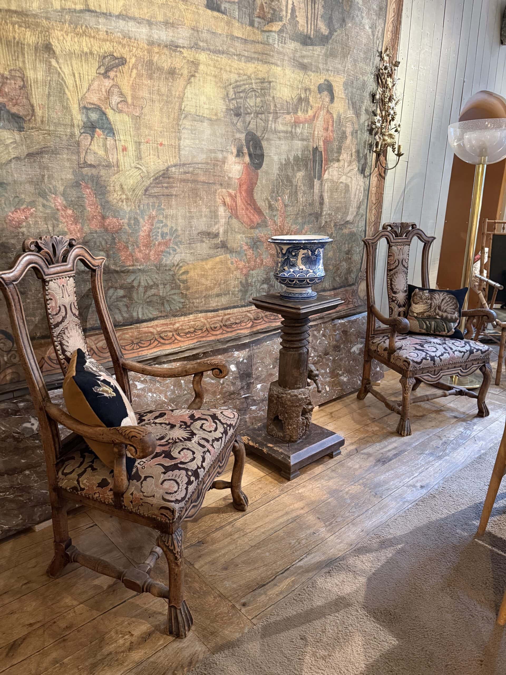 Paire de fauteuils baroques Suédois en chêne - Tapisserie d'origine ca.1800 – Image 2
