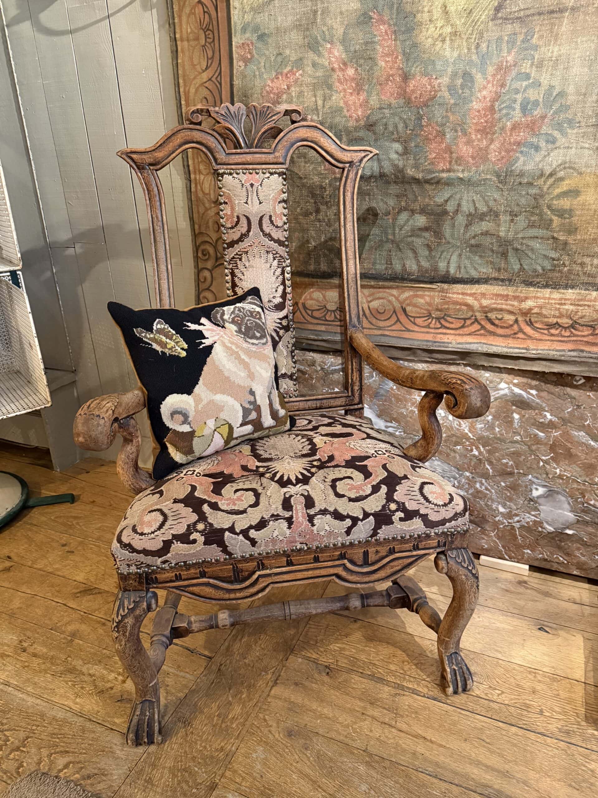 Paire de fauteuils baroques Suédois en chêne - Tapisserie d'origine ca.1800 – Image 3