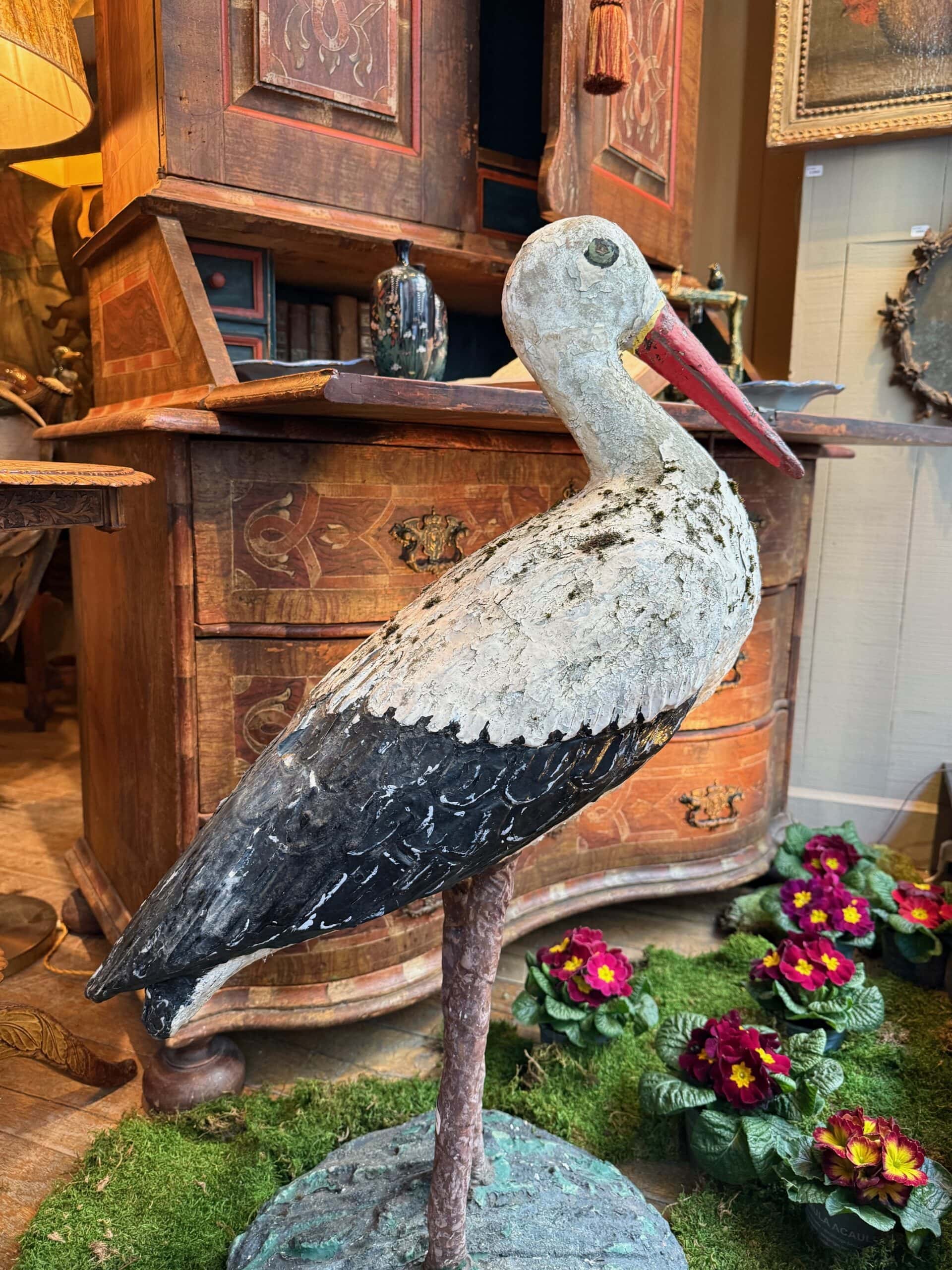 Cigogne en ciment peint - ca.1900 – Image 3