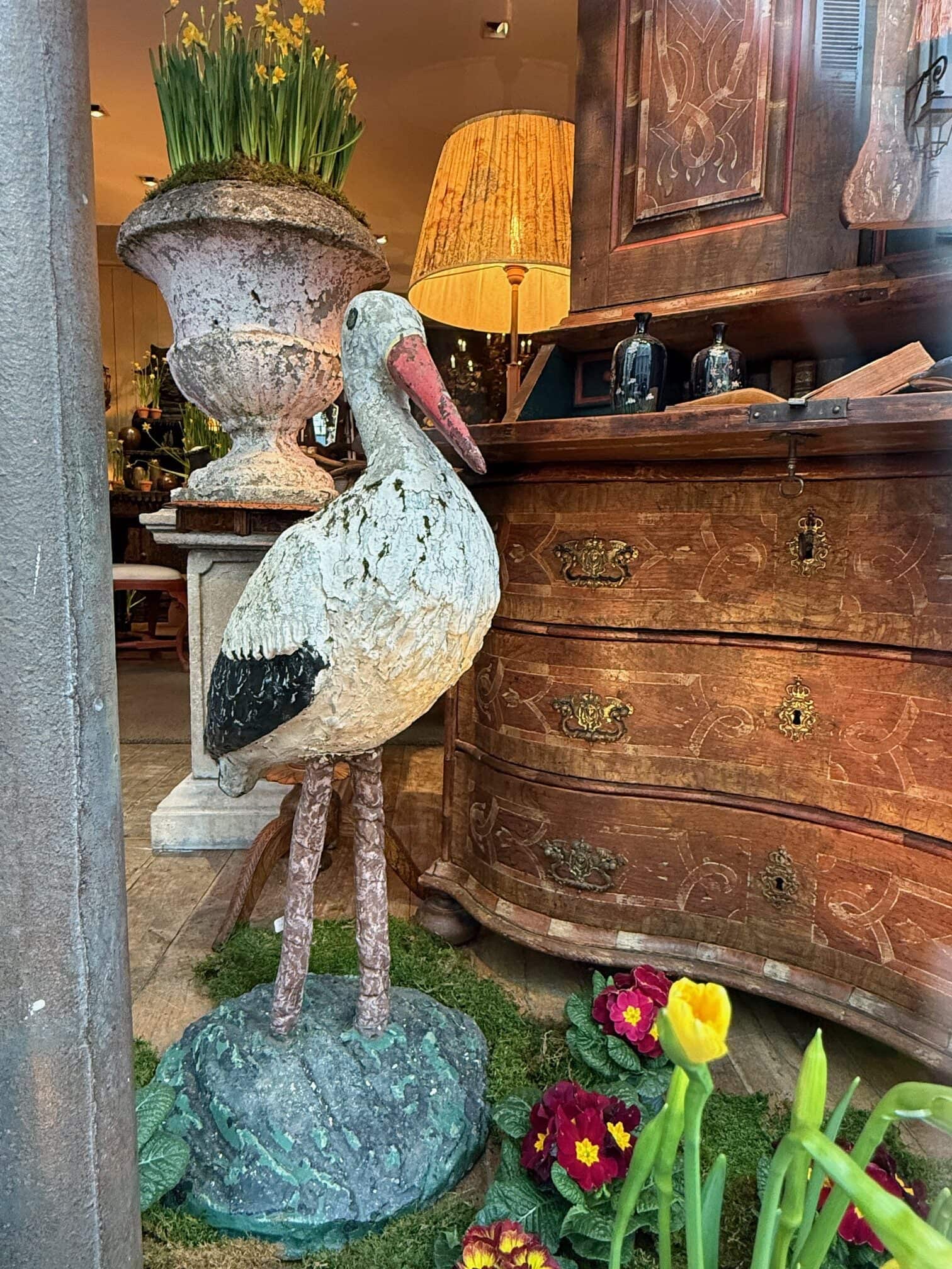 Cigogne en ciment peint - ca.1900 – Image 2