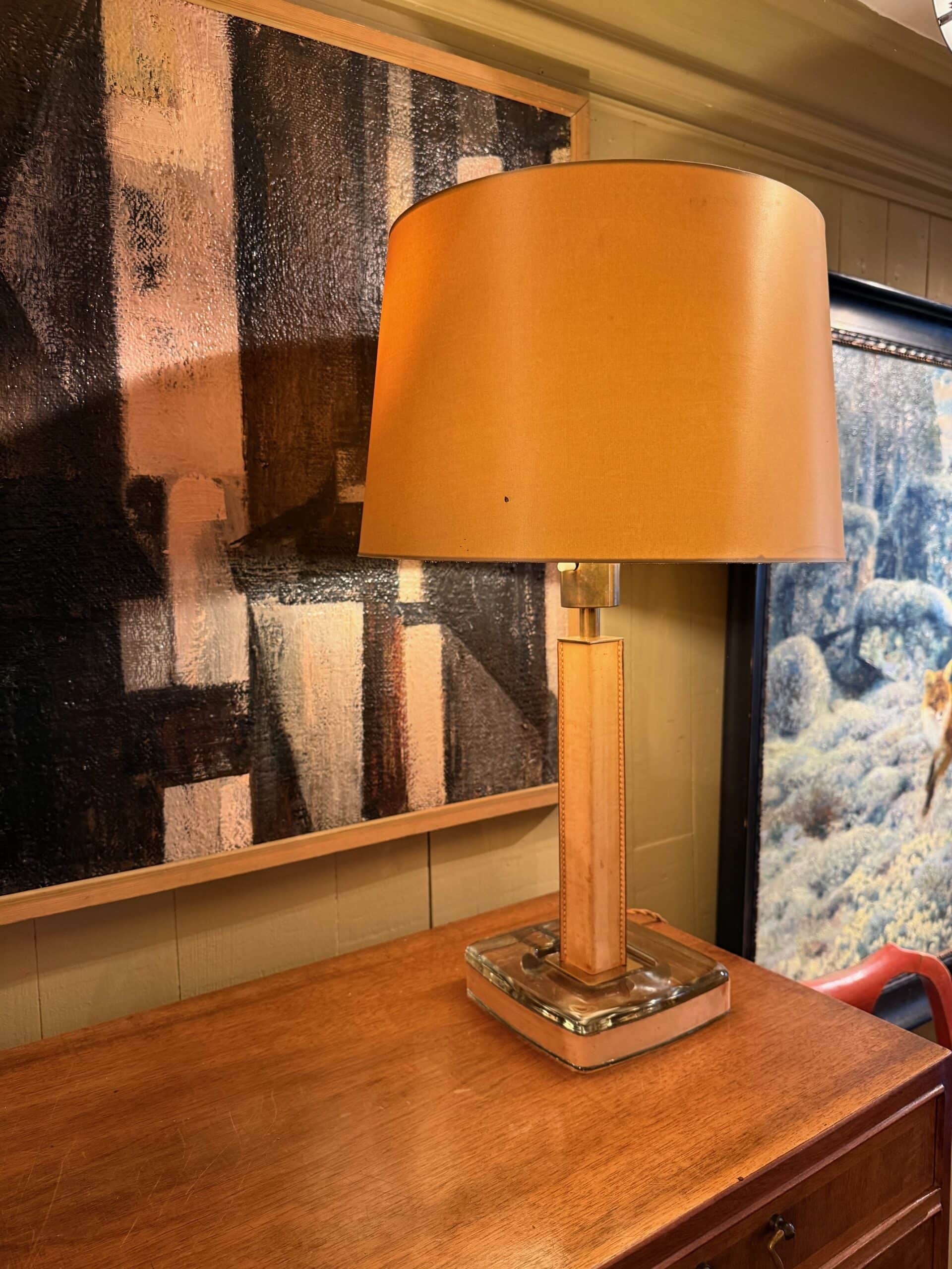 Lampe en verre et cuir par Uno Westerberg- Suéde ca.1950