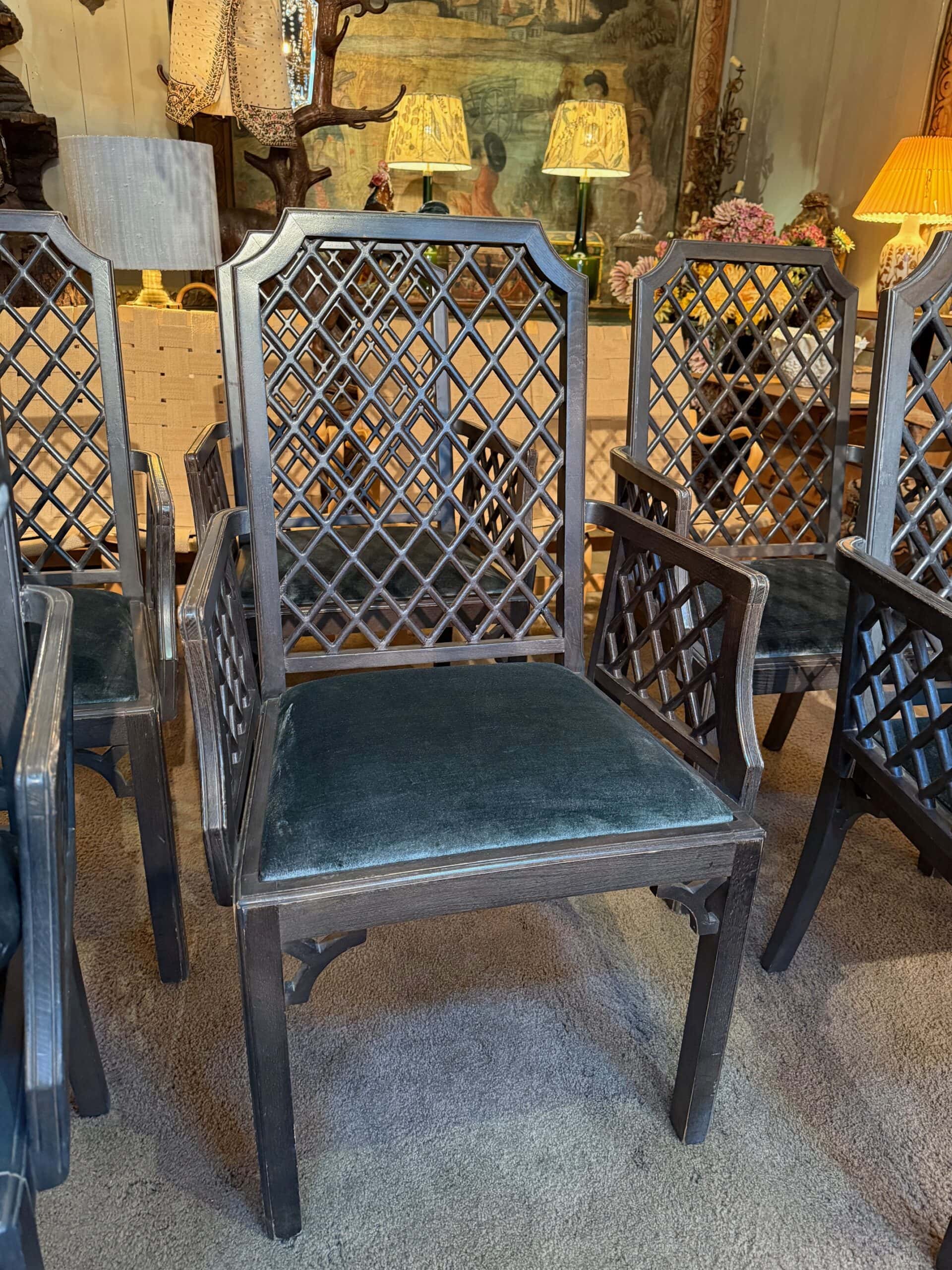 Suite de 6 chaises Treillages vert & velours - par Miranda - Suède ca.1970 – Image 2